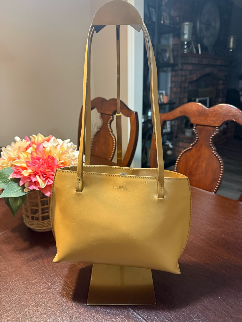 Furla Mustard Yellow Leather Shoulder Bag